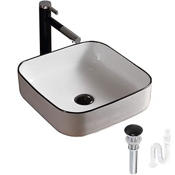 HomeLava Modernes Rechteck Keramik Aufsatzwaschbecken Becken Einfache Weiß Badezimmer Waschbecken (ohne Wasserhahn)