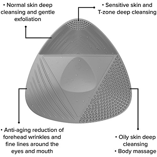 Silicone Sonic Facial Cleansing Brush - Anti Aging Beauty Massager for Normal, Sensitive, Combination Skin. Best Deep Cleaning Exfoliating Scrubber & Waterproof Rechargeable Face Mask Cleanser. GRAY