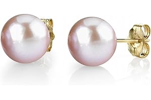 THE PEARL SOURCE Round Pink Freshwater Real Pearl Earrings for Women - 14k Gold Stud Earrings | Hypoallergenic Earrings with AAA Quality Genuine Cultured Pearls Gifts for Christmas Holidays