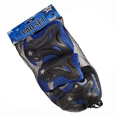 High Bounce Knee Pads and Elbow Pads with Wrist Guards Protective Gear Set for Biking, Riding, Cycling and Multi Sports Safety Protection: Scooter, Skateboard, Bicycle, Rollerblades (Blue,Teens)