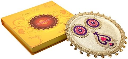Lakshmi Ganesh Stainless Steel Decorative Pooja Thali Set With Kundan &amp; Ghungroo.