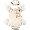 ODASDO Baby Girl Lace Romper Delicate Embroidery Backless Bodysuit with Flower Headband 2pcs Cake Smash Outfit…