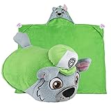 Comfy Critters Paw Patrol Cartoon Character Hooded Blanket that Folds into a Pillow, Rocky