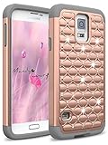 Galaxy S5 Case, MANDYCOWRY Crystal Bling PC Shell Shock Absorbing Soft Rubber Inner Hybrid Armor Protection Cover For Samsung Galaxy S5 S V I9600 GS5 All Carriers(Rose Gold/Grey)