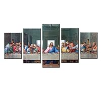 Jingtao Art 1 Jesus The Last Supper Wall Art Painting Canvas Prints Home Decoration in 5 Pieces,Stretched-Ready to Hang (8x12inchx2+8x16inchx2+8x20inch) White