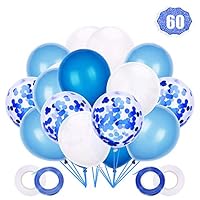 LAKIND Blue Confetti Balloons,60 Pieces 12 Inches Blue and White Confetti Balloons Latex Helium Balloons Party Supplies for Wedding Birthday Baby Shower Party Decoration(60pcs)