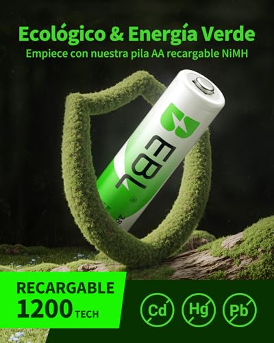 EBL 2800mAh AA Rechargeable 1.2V Ni-MH Batteries for Home Equipment with Storage Cases (16 Pieces)