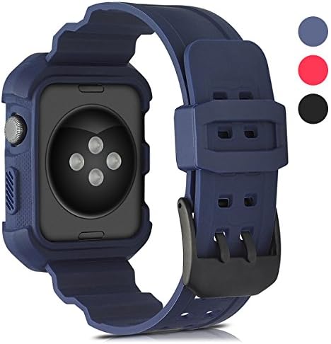For Apple Watch Band 38mm with Table Frame Protector, Sport Shockproof Soft Protective Cover with Blue Rubber Bands for iWatch Series 1, 2 &amp; Sport &amp; Edition for Men for Women