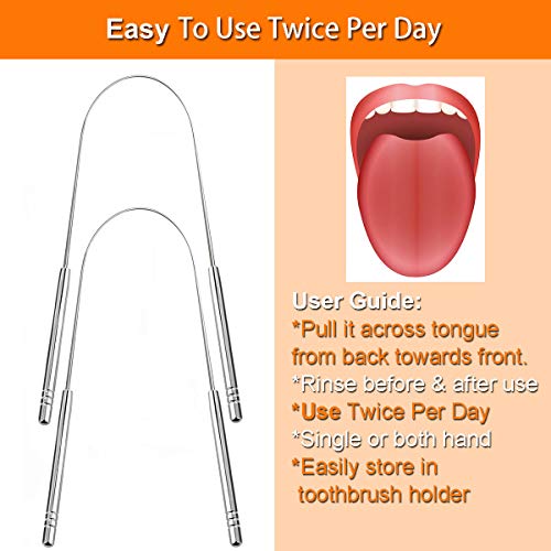 Tongue Scraper, Tongue Cleaner 2 Pack Surgical Stainless Steel Rustproof Tongue Scrapers Effective Reusable Lifetime Scraper for Plaque and Bacteria Removal, Fresh Breath - New