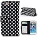 iPhone 5,iPhone 5 Leather Case,iPhone 5 Leather Wallet Case,carryberry [Black] Polka Dot Wallet Flip Premium Leather Case Pouch Cover for iPhone 5 5S