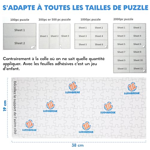 Puzzle Glue 1000/2000 Pieces - Wall Mounting Accessories without Frame - Video Tutorial in French- Adhesive Sheets - Suitable for Adults and Children - Compatible with 100/300/500/1500 Pieces