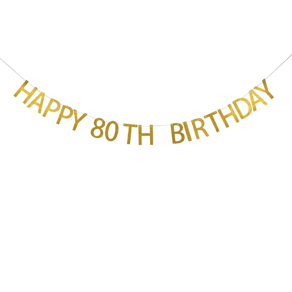 Losuya Happy 80th Birthday Banner Gold Glitter Letters Bunting Garlands 80th Birthday Anniversary Party Photo Prop Decor
