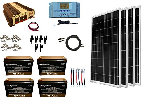 WindyNation 400 Watt (4pcs 100W) Solar Panel Kit + 1500 Watt VertaMax Power Inverter + AGM Battery Bank for RV, Boat, Cabin, Off-Grid 12 Volt Battery System (Best Off Grid Battery)