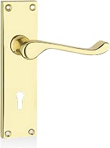 HANDLESTORE Victorian Scroll Lever Door Handles on Backplate Polished Brass Pair view 2