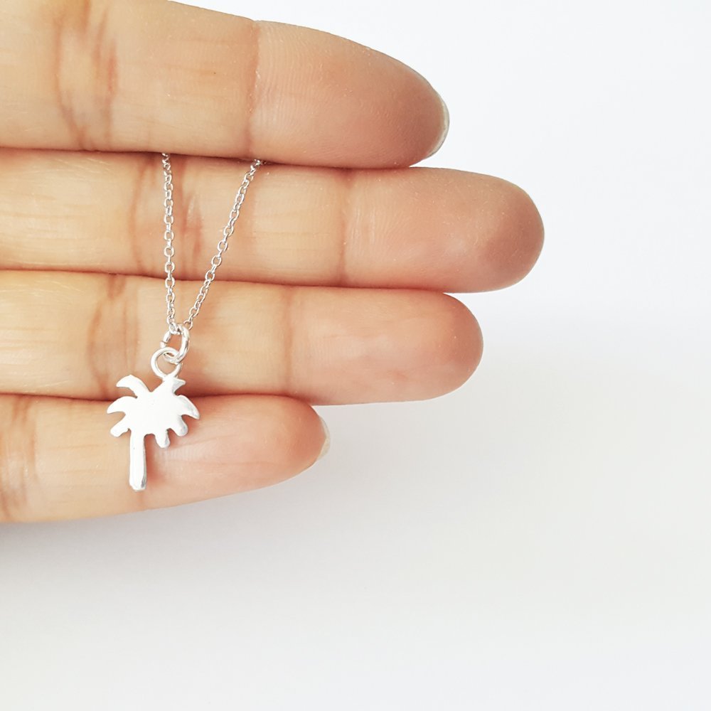 Sterling Silver Palm Tree Pendant Necklace Handmade