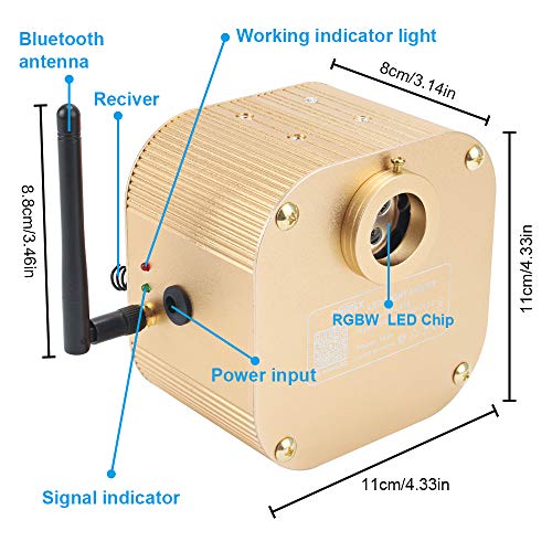 CHINLY Bluetooth Twinkle 16W RGBW APP/Remote LED Fiber Optic Star Ceiling Lights Kit 450pcs 0.75mm 9.8ft Optical Fiber+5 Crystals