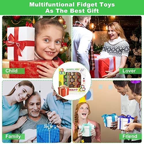 9Pcs Magnetic Ring Fidget Spinner Toys Pack, Tire Style Fingers Magnet Rings, ADHD Stress Relief Magic Fidget Rings for Training Relieves Autism Anxiety, Great Gift for Adults Teens Kids