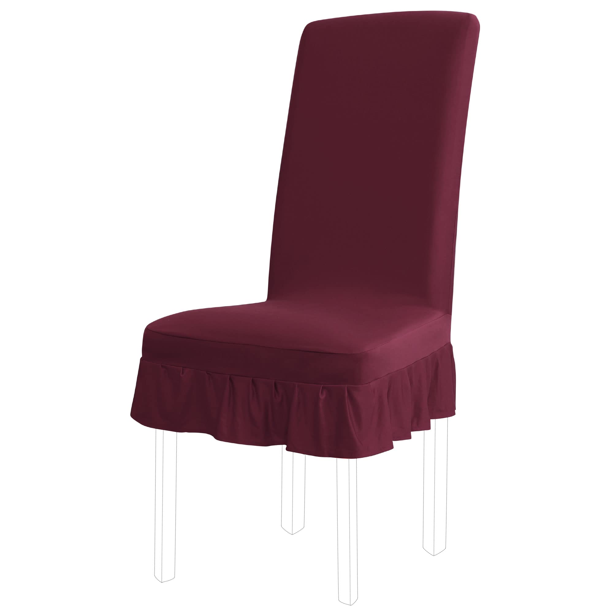 sourcing map Dining Chair Covers,Ruffled Skirt Stool Slipcover Stretch Spandex Chair Protectors Short Kitchen Chair Seat Cover for Home Dining Room Party Wedding(Medium,Burgundy)
