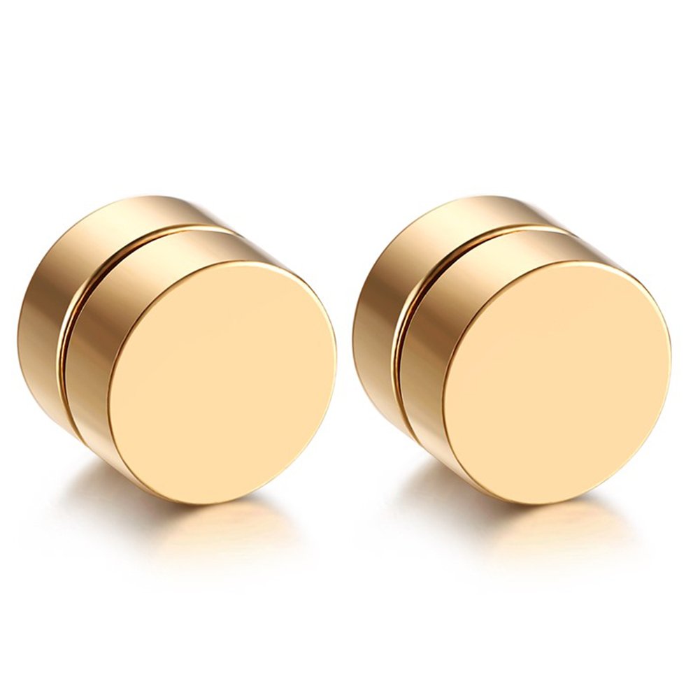 JewelryWe Pair of Stainless Steel Magnetic Clip On 8mm Stud Earrings Unisex, Non Piercing (Gold) — image 1