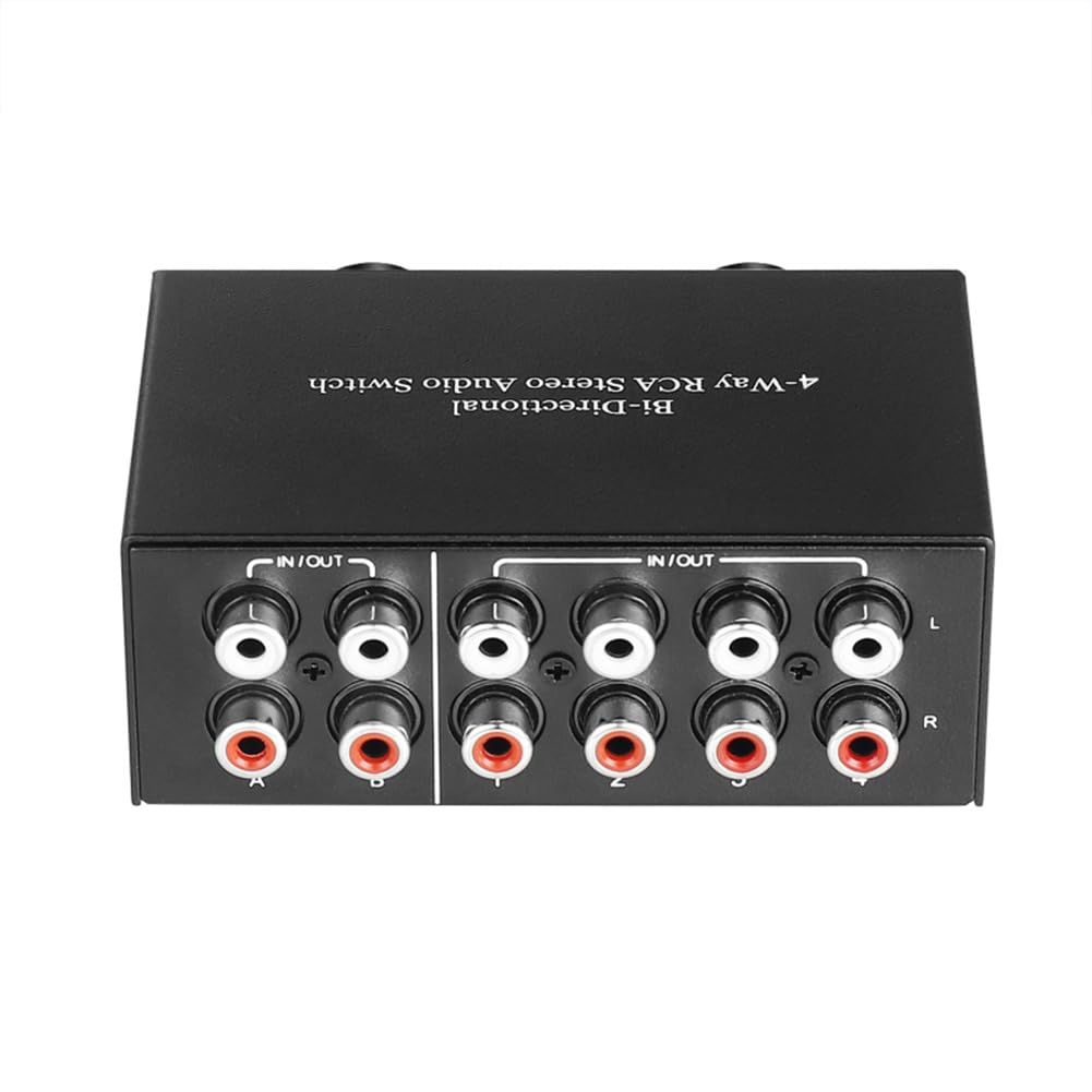 Daowwui 4 Way Bi-Directional Stereo Audio Switch 2 in 4 Out or 4 in 2 Out L/R Jack Sound Channel R/L Stereo Switcher