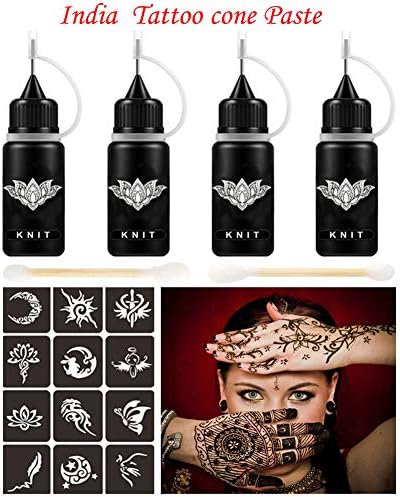 Henna Tattoo Ink Kit, Henna Cone Paste Black Ink/Paste 2oz, Indian Body Art Painting, Temporary Tattoo Kit for Women Men
