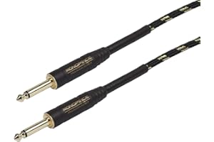 Monoprice Braided Cloth 1/4 Inch (TS) Male 20AWG Instrument Cable Cord - 6 Feet- Black (Gold Plated)