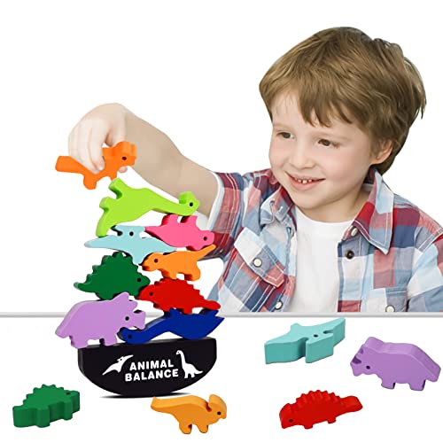 CL FUN Wooden Dinosaur Stacking Toy for Kids, Stacking Toys for 2 3 4 5