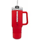 Campus Colors College & University 40 oz Travel Tumbler With Handle - Dual Option Lid With Straw - Vacuum Insulated Stainless Steel (Arkansas Razorbacks - Cardinal)