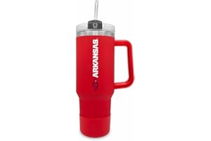Campus Colors College & University 40 oz Travel Tumbler With Handle - Dual Option Lid With Straw - Vacuum Insulated Stainless Steel (Arkansas Razorbacks - Cardinal)