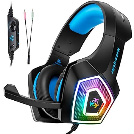 Fuleadture Gaming Headset for PS4 Xbox One, PC Gaming Headset with Mic, Noise Cancelling Over Ear Headphones with LED Light, Bass Surround, Soft Memory Earmuffs for Laptop Mac Nintendo Switch Games