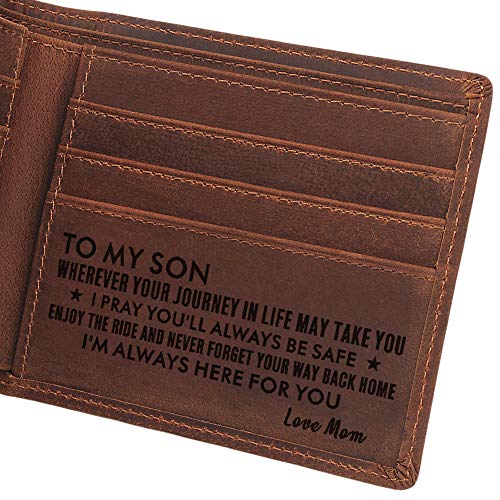 Leather Wallet for Son, Engraved Wallet for Son, Personalized Gifts for Son from Mom, Son Graduation Gifts, Deployment Gifts, Birthday Gifts for Son, Gifts to Son from Mom