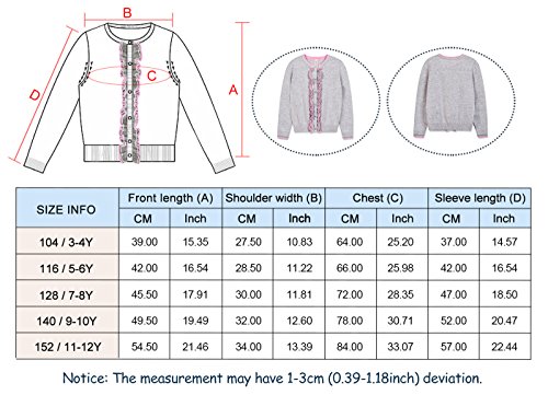 Benito & Benita Girls' Sweater Crew Neck Cardigan Soft Cotton Long Sleeve Sweaters for 3-12Y