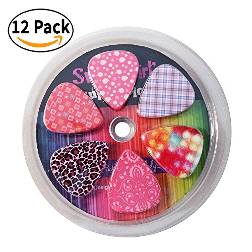 Guitar Picks for Girls - Medium Celluloid Assorted Variety 12-Pack Collection - Pretty Unique Designs Cool Pink Leopard - Best Gifts for Princess, Kids, Teens, Women, Ladies, Female Guitar Players