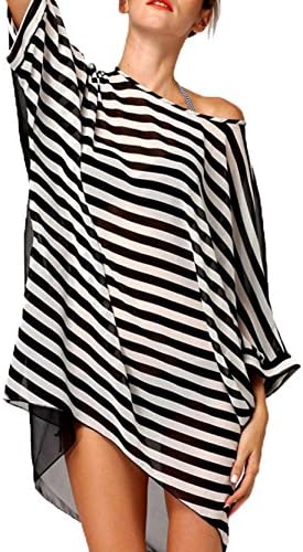 Women's Loose Oversized Striped Chiffon Bikini Beach Cover Up