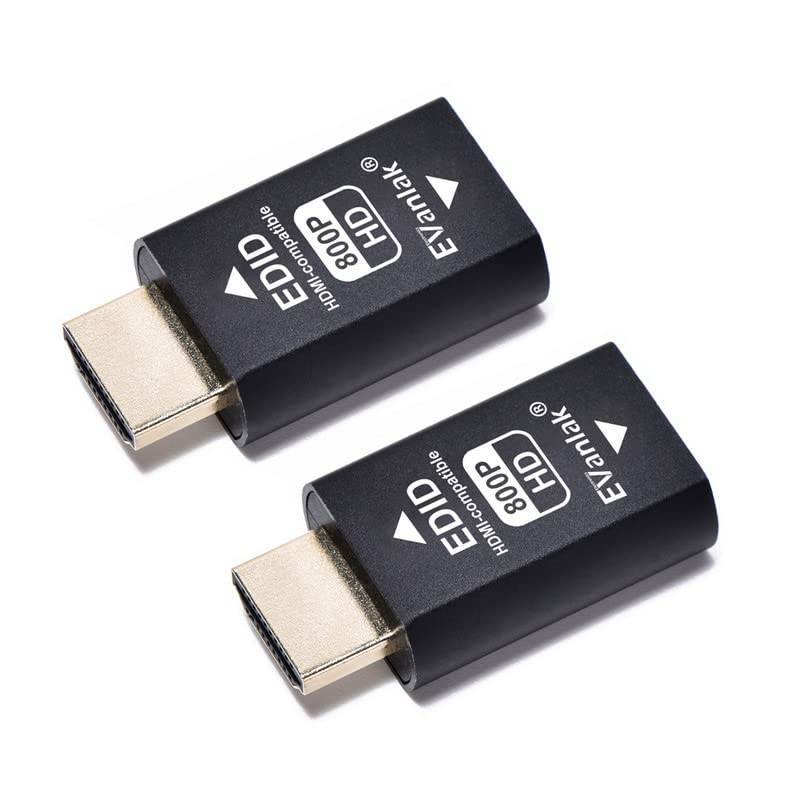 EVanlak 3rd Generrtion Hdmi Edid Emulator Passthrough Dongle Eliminated Emulator Adapter Work with Mac Thunderbolt to HDMI Switches/Extender/AV Receiver/Video Splitters -1280x800@60Hz-2pack
