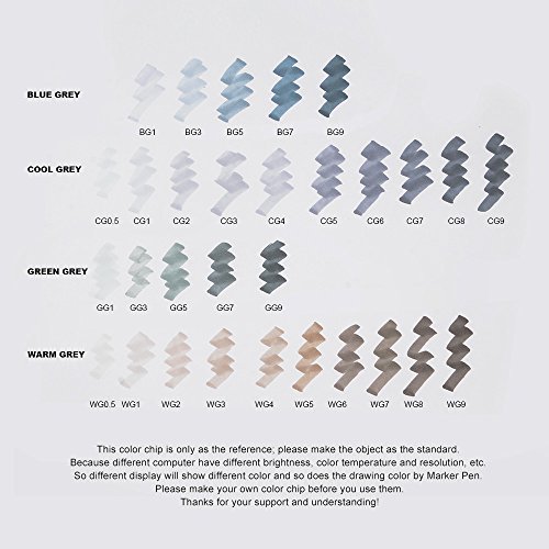 30 Colors TOUCHNEW Graphic Drawing Painting Art Dual Tip Sketch Pen Twin Marker Coloring Highlighting Underlining Set with Carry Bag (Grayscale Markers) - Thumbnail 3