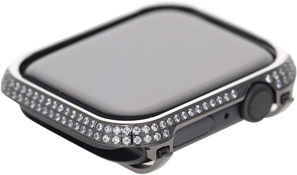 Callancity 44mm Metal Face Cover Plated Black Platinum Rhinestone White Crystal Diamond Case Compatible with Apple Watch Series 4 for Men/Women (44MM Black)