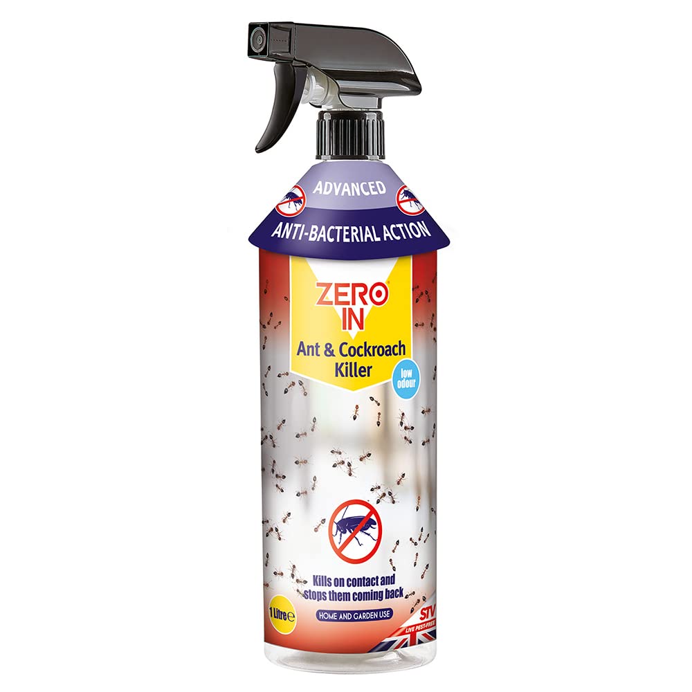 Zero In Anti-Bacterial Ant & Cockroach Killer – 1 L Spray, Controls Insects and Kills Germs in the Home and Garden, Prevent Repeat Re-Infestations, Ready-To-Use