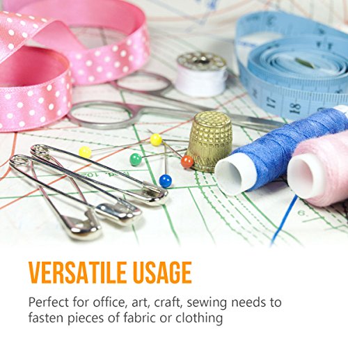 ItAll 300PCS 3/4-2.2Inch 5Sizes Safety Pins with Safety Head, Rust-Resistant Nickel Plated Steel Set for Kids Sewing Quilting Arts Crafts Office and Home Use