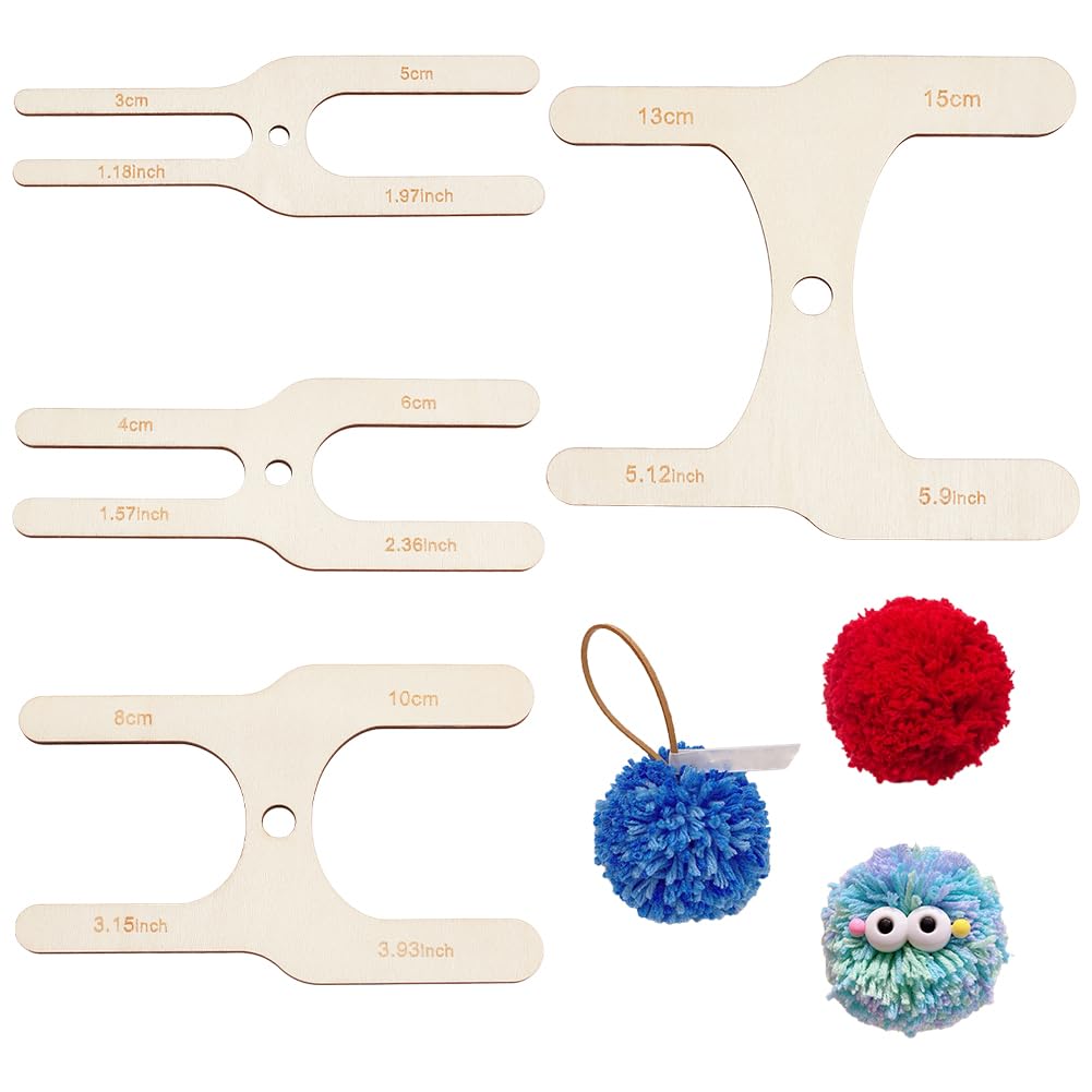 Photo 1 of BENECREAT 4Pcs 8 Sizes Wooden Pompom Maker Fluff Ball Weaver, H-Shaped Wool Ball Making Tool Wood Pom Pom Maker Kit for Needle Craft DIY Wool Knitting Craft