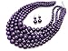 Fashion 21 Women's Five Multi-Strand Simulated Pearl Statement Necklace and Earrings Set (Purple)