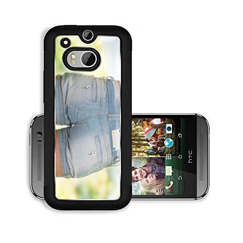 Luxlady Premium HTC One M8 Aluminium Snap Case Shorts on young sexy woman IMAGE ID 7480594