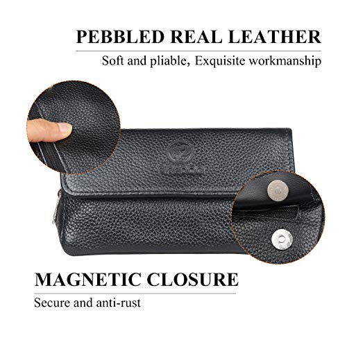 FIREDOG Leather Smoking Pipe Bag Pouch Case for 2 Pipes (Black)