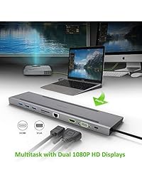 USB C Hub Omars 10 in 1 USB Type C Docking Station with USB C Power Delivery, 4K HDMI, VGA, 1000Mbps Ethernet Port, 3 x USB 3.0, 3.5mm Aux, TF SD Card Reader for MacBook Pro and More USB C Devices