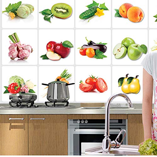 BIBITIME Vegetables Fruits Kitchen Wall Tile Oil Proof Sticker Kiwifruit Cucumber Pepper Onion Eggplant Apple Corn Carrot Tomatoes Pear Decor Decal Peel and Stick for Dining Room Restaurant - Thumbnail 2