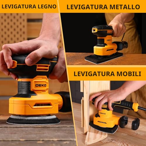 DEKOPRO 3-IN-1 Multi-Function Sander 300W 13000RPM with 15 Sandpaper Sheets 6 Speed Woodworking Accessories