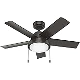 Hunter 44 inch Outdoor or Indoor Ceiling Fan with LED Light and Pull Chain - Bronze Ceiling Fan, Standard Mount, 5 Blades, Fo
