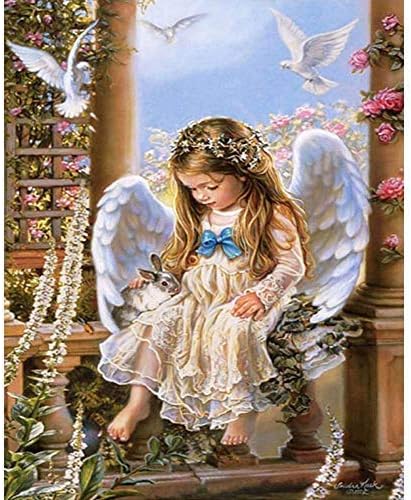 Amazon デジタルペイントキット かわいい天使の少女 キャンバスにウサギの油絵 壁にアート装飾を施し カップル 大人の結婚式 子供 初心者に家の贈り物を提供 刺しゅうキット 通販