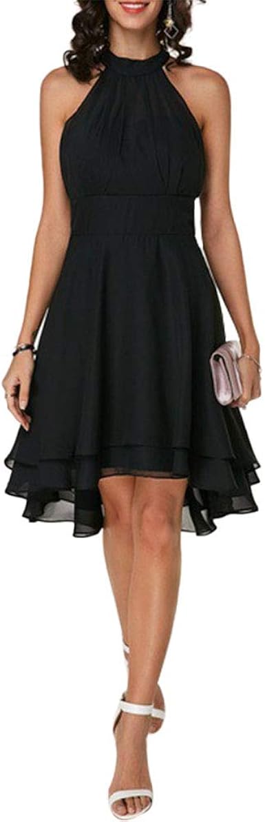 Huahuako Women Elegant Solid Color Soft Halter Sleeveless Asymmetric Hem One Piece Dress At Amazon Women S Clothing Store