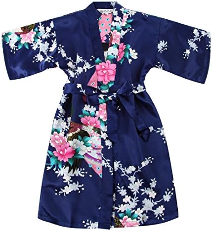 WONDERFIT Girls Stain Kimono Peacock Flower Robe for Spa Wedding Birthday